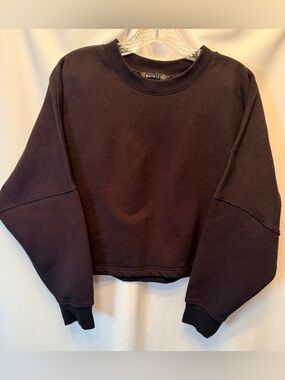ATHLETA Women’s Size Large Easy Fleece Dolman Cropped Sweatshirt Black Oversized
